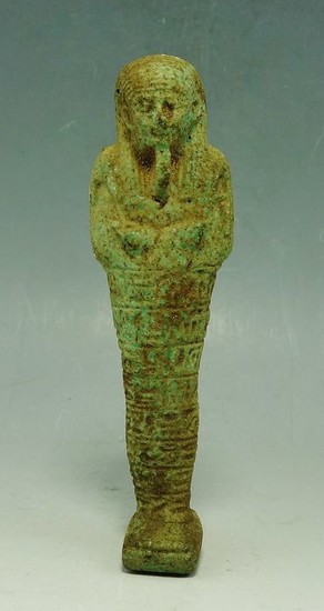 Ancient Egyptian Faience Ushabti With Hieroglyphs To Body - 120mm height - (1)