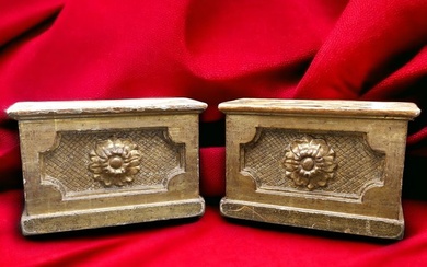 Ancient Pair of Gold Leaf WOODEN BASES for SAINTS Reliquary Church 18th century 1700 - Wood - 1700-1750