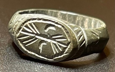 Ancient Roman Bronze Absolutely Intact ring with nice stylisation of Winged Thunderbolt. With an Austrian Export License.
