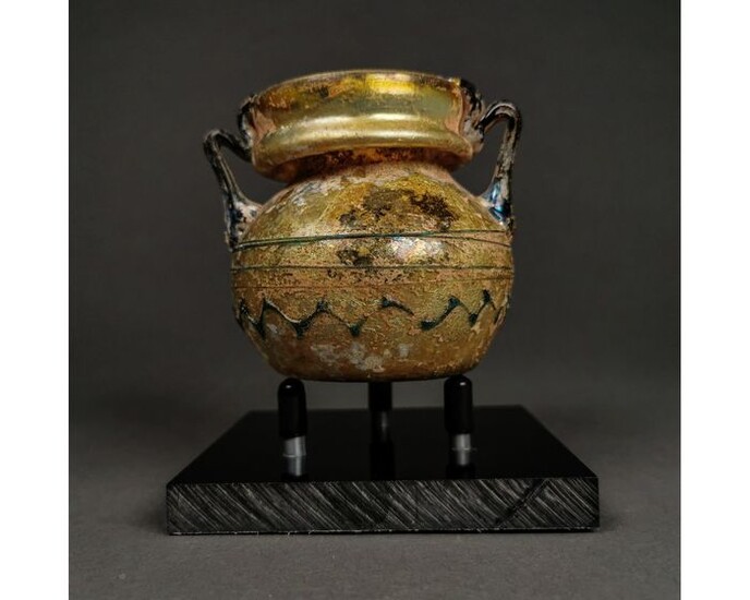 Ancient Roman Glass Decorated Amphora possibly used in antiquity for medicinal herbs.