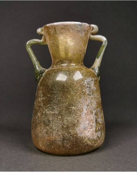 Ancient Roman Glass Flask with Twin Handles