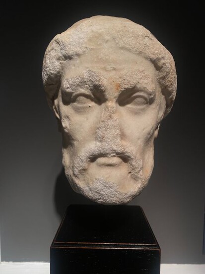 Ancient Roman Marble Hermes or Dionisos old Male God Head. 32 cm H. Nice quality!