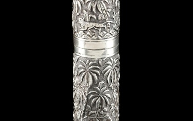 Anglo-Indian Sterling Silver Repousse Decorated Cylindrical Case