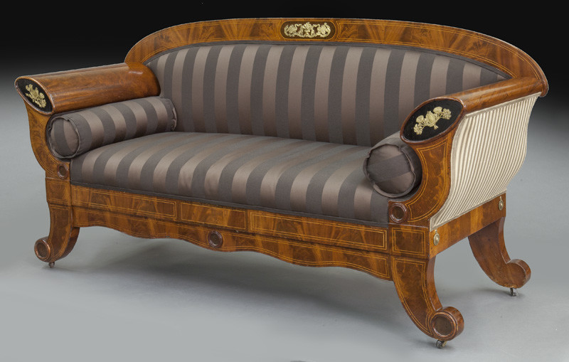 Antique Biedermeier inlaid mahogany settee