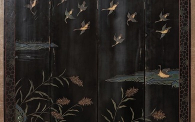 Antique Chinese 4-Panel Lacquer Screen, 6' x 5'4"