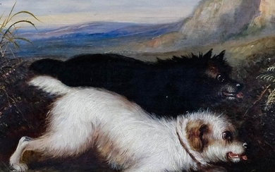 Antique English 19th Century Dog Portrait Oil Painting