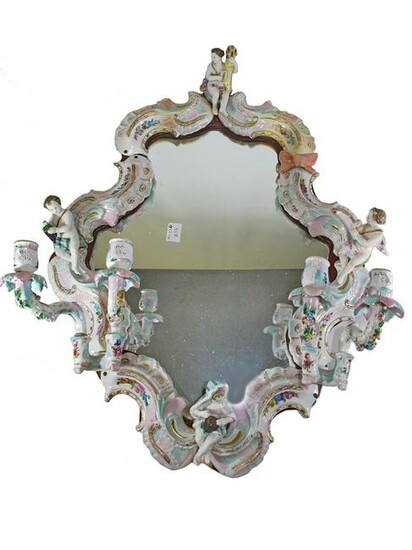 Antique German porcelain wall mirror