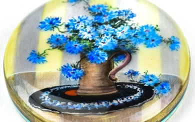 Antique Hand Painted Enamel & Sterling Compact