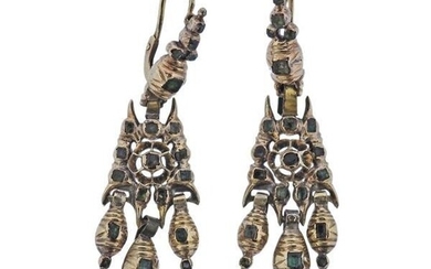 Antique Iberian 14k Gold Emerald Earrings