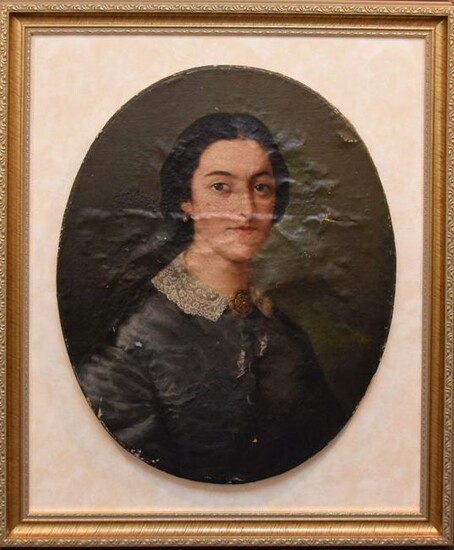 Antique Painting -oval Portrait illegibly signed, very