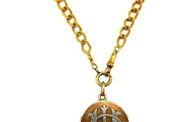 Antique Rose Gold Locket and Yellow Gold Watch Chain Necklace