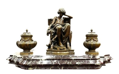 Antique Susse Freres bronze & marble inkwell