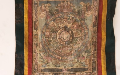 Antique Tibetan Thangka, ancient and original Tibetan fabric from...