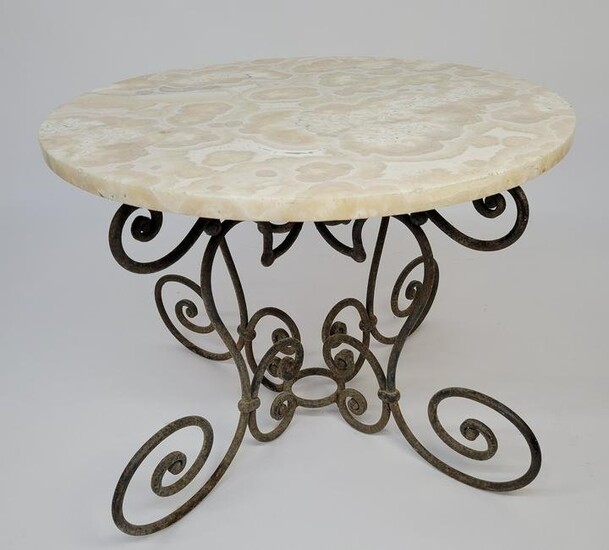 Antique Wrought Iron and Figured Marble Occasional Table, circa 1920s