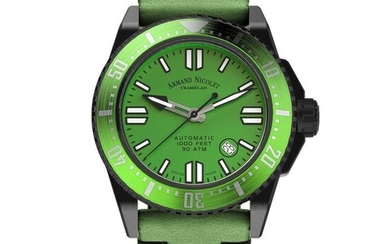 Armand Nicolet - JSS Diver Black DLC Green Leather - A480HVN-VR-P0480VN8 - Men - 2011-present