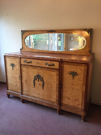 Art Deco sideboard with marble top and mirror curb