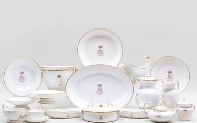 Assembled Sevres Napoleonic Gilt Decorated Porcelain Part Table Service
