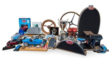 Assorted Bugatti Collectibles with Table