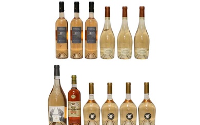 Assorted Provence Rosé Wine: Miraval, Côtes de Provence, 2021, four bottles and eight others