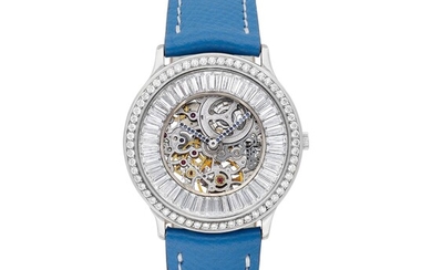 Audemars Piguet A platinum, diamond and sapphire-set skeletonised wristwatch, Circa 1980 | 愛彼 | 鉑金鑲鑽石及藍寶石鏤空腕錶，約1980年製
