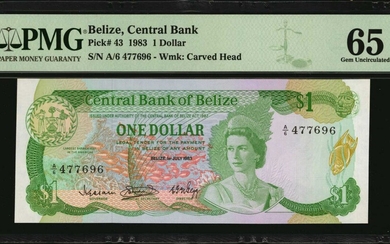 BELIZE. Lot of (4). Central Bank of Belize. 1, 2 & 10 Dollars, 1983, 1990 & 1991. P-43, 52a, 52b & 54b. PMG Gem Uncirculated 65 EPQ & Ge...