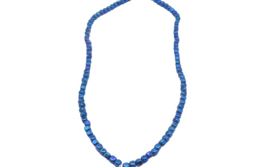 BLUE HEMATITE NECKLACE WITH A 0.28 CT OPAL PENDANT AND 925 SILVER CLASP.