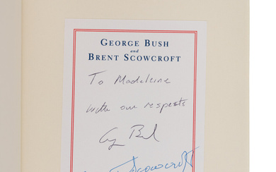 BUSH, George H.W., and Brent SCOWCROFT. A World Transformed. 1998. FIRST EDITION. INSCRIBED BY PRESIDENT BUSH AND FORMER NATIONAL SECURITY ADVISOR SCOWCROFT TO SECRETARY ALBRIGHT.