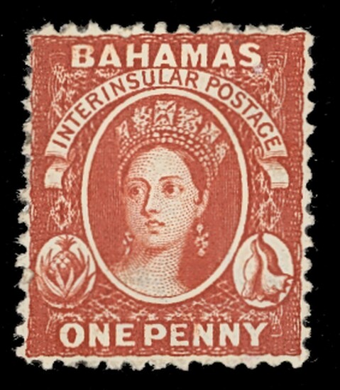 Bahamas 1863-77 Watermark Crown CC Perforated 12½ 1d. vermilion, variety watermark inverted and...