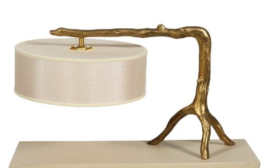 Baker Furniture White Leather & Bronze Kim Lantern