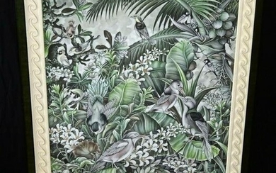 Balinese Acrylic Painting Birds Flowers Martha P. (DaM)
