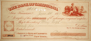 Bank of California Duplicate of Exchange to be Paid at the New York Office, 1877 (59125)