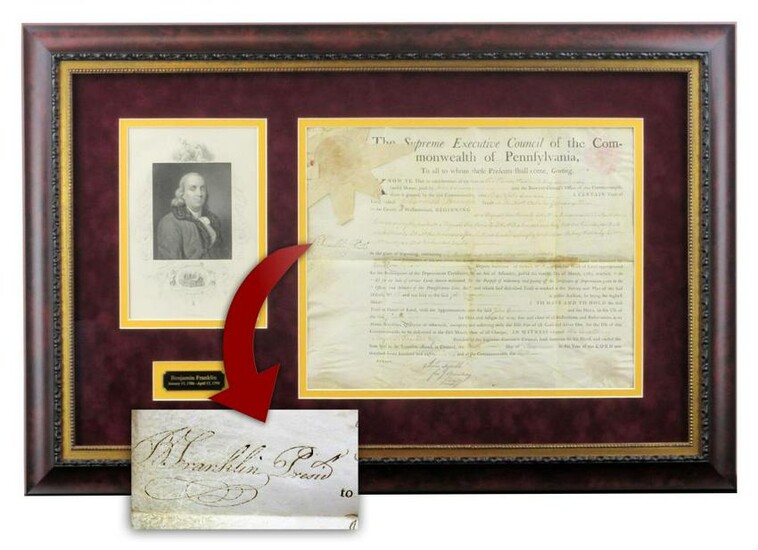 Benjamin Franklin Signed Document, Gorgeously Presented