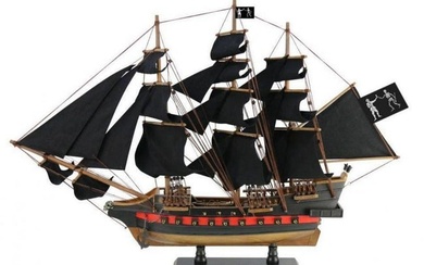 Black Bart's Royal Fortune Model Pirate Ship w Black Sails and Wooden Accents