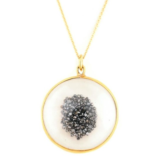 Black Diamond, 18k Yellow Gold Pendant Necklace.