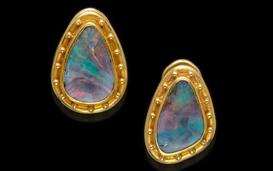 Boulder Opal and High-Karat Gold Earrings by Luna Felix