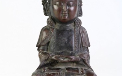 Bronze Seated Buddha on lotus base, mark to front of base (H29cm)