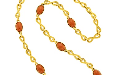 Buccellati Long Gold and Coral Chain Necklace