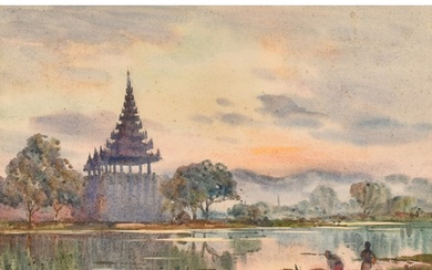Burmese School, Mid-20th Century, 'Approaching Rangoon', and...