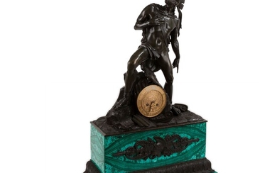 Burnished bronze clock with the figure of a warrior on Roman ruins, Russia 19th century...
