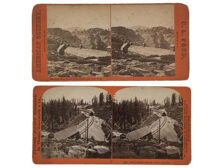 [CALIFORNIA]. A group of 2 stereoviews of snow sheds on
