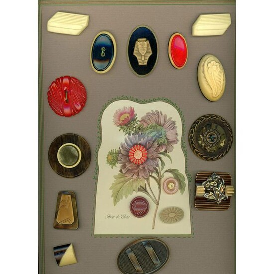 CARD OF ASSORTED CELLULOID BUTTONS INCLUDING PICTORIAL