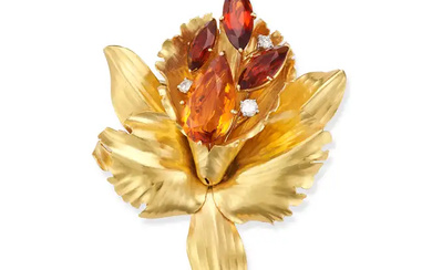 CARTIER, A CITRINE AND DIAMOND FLOWER BROOCH in 18 ...
