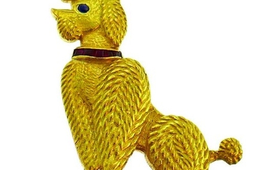 CARTIER Diamond Yellow Gold Poodle PIN BROOCH CLIP