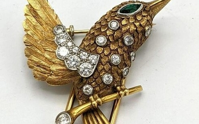 CARTIER France 18K Gold Bird Brooch Pin with Diamonds