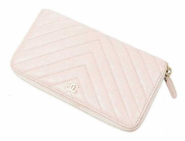 CHANEL 'L-GUSSET' PINK QUILTED LEATHER WALLET