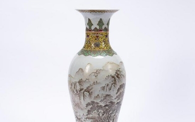 CHINESE TALL FAMILLE ROSE LANDSCAPE VASE