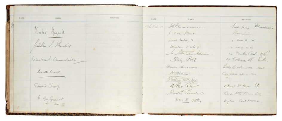 [CHURCHILL]--MONORAIL | visitors' book signed by Churchill and others, 1910-11
