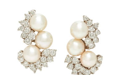 CULTURED PEARL AND DIAMOND CLIP EARRINGS