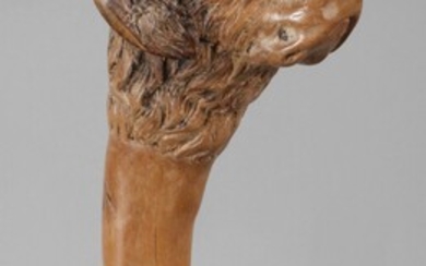 Canne sculptéeMilieu du 19e siècle, modèle sculpté d'une seule pièce avec pommeau travaillé en plastique,...