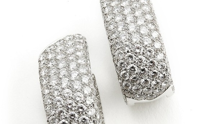 Cartier: A pair of “Lakarda” diamond ear clips each set with numerous brilliant-cut diamonds weighing a total of app. 14.22 ct. D-E/IF-VVS. Certificate.